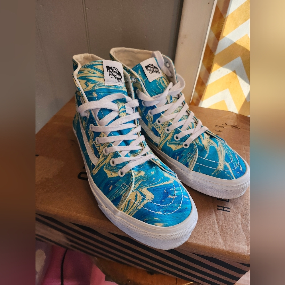 Vans Blue and White High-Top Sneakers